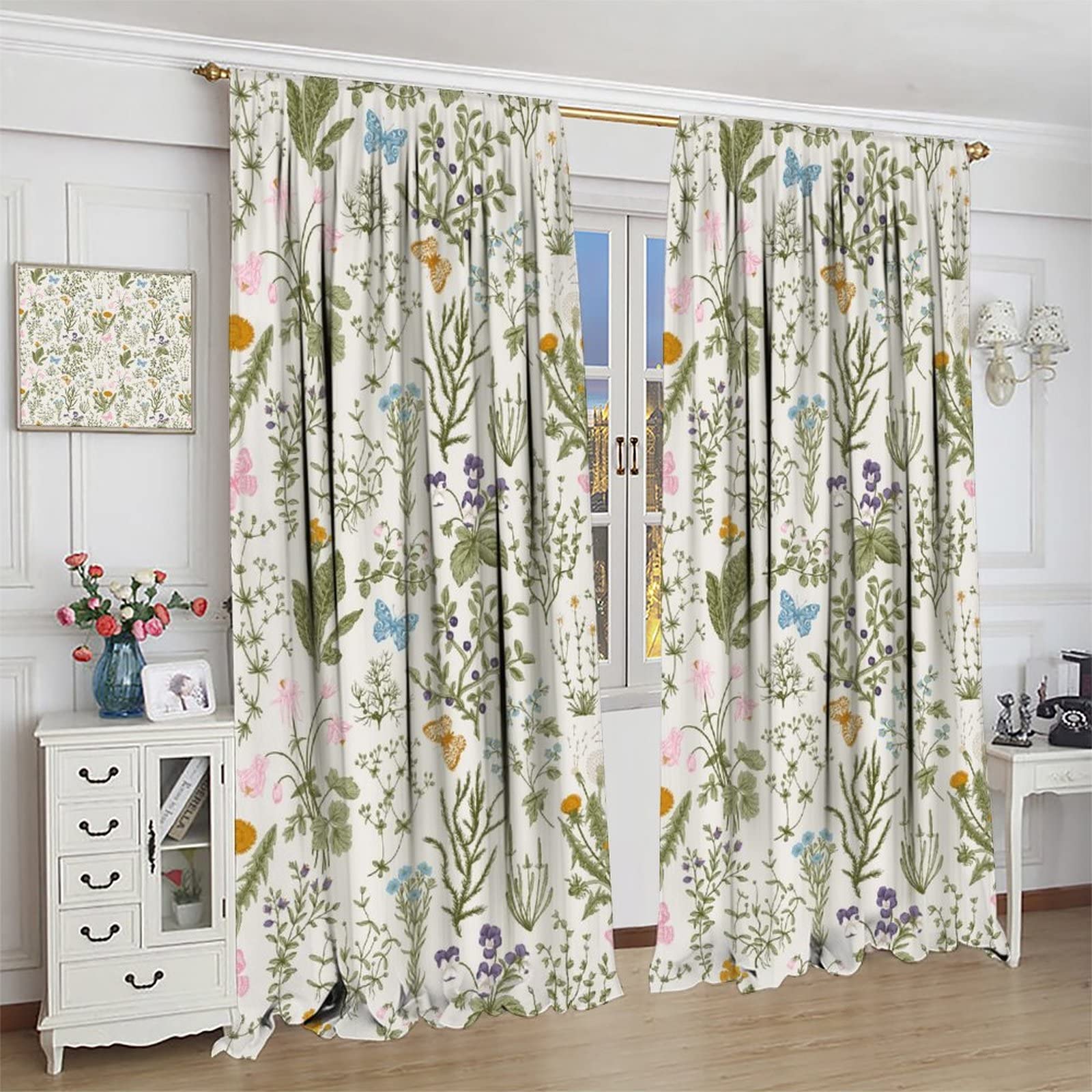 Amazon｜GoDazzling 花柄遮光カーテン ヴィンテージガーデン 植物